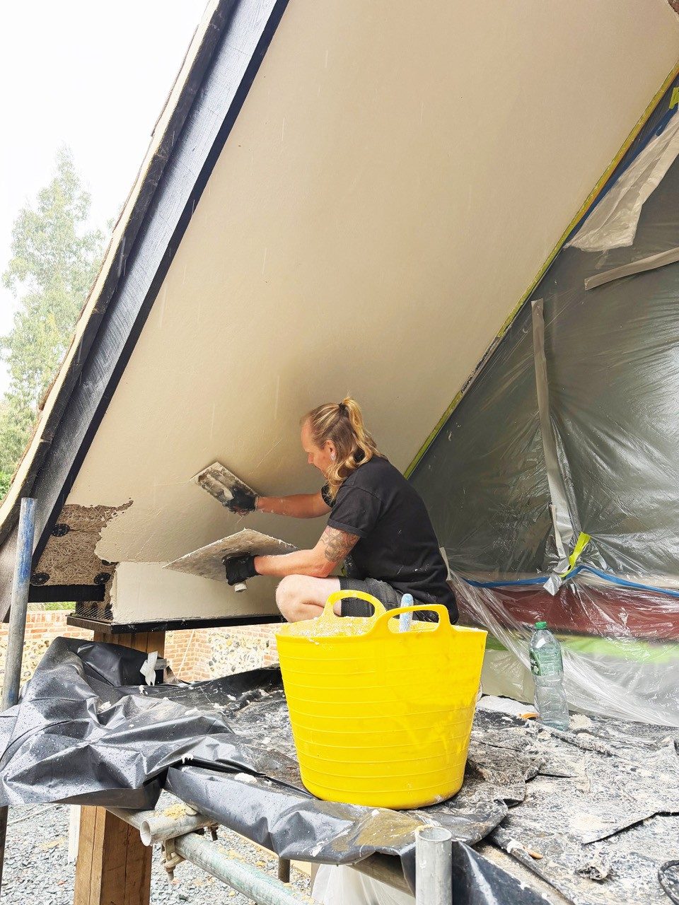 Plastering a sloped ceiling
